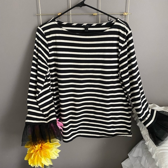 Rare J Crew Striped shirt with tulle sleeves- M - Picture 2 of 9